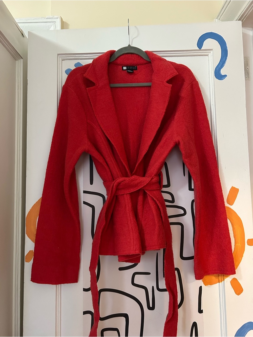 Carole Little Red Tie-Waist Women's Cardigan Sweater 100% wool